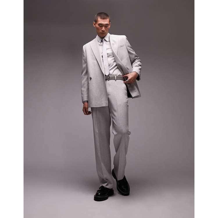 Topman wide leg brushed wedding suit pants in gray