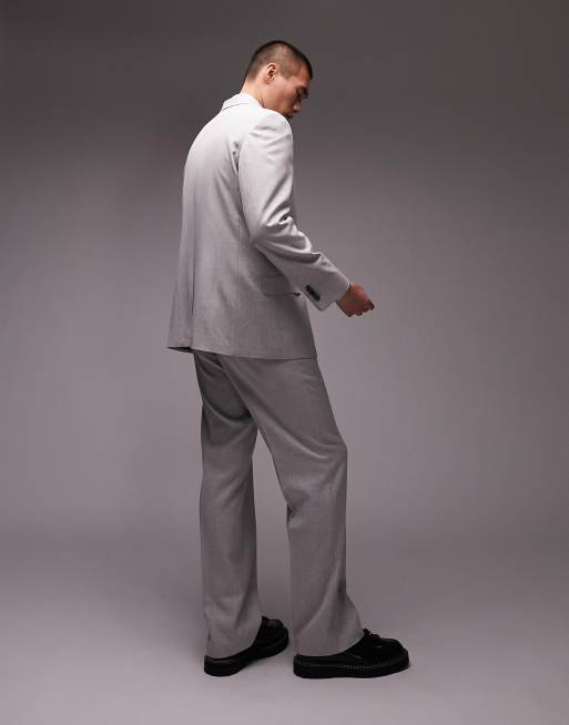 Topman wide leg brushed wedding suit pants in gray