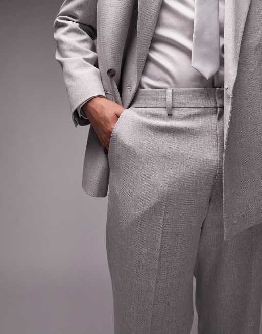 Topman wide leg brushed wedding suit pants in gray