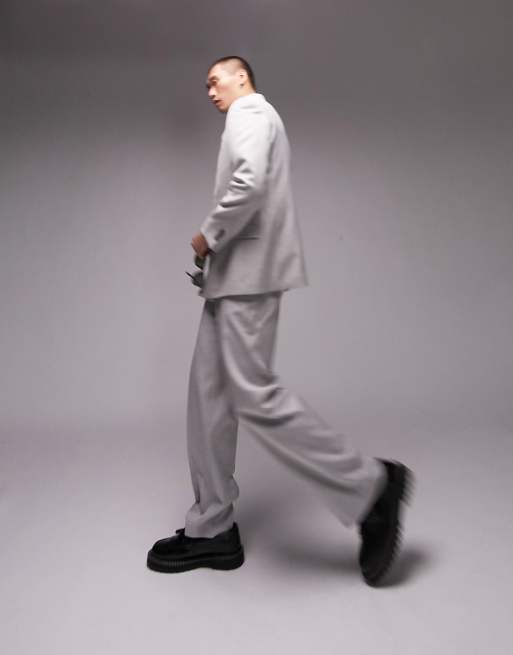 Topman wide leg brushed wedding suit pants in gray