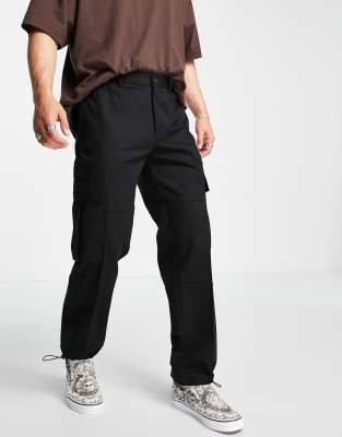 Topman relaxed nylon multi pocket cargo pants in black