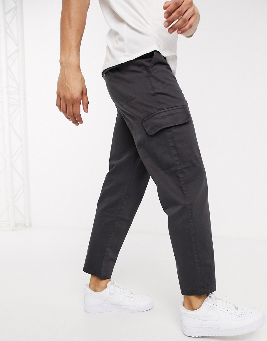 Topman wide leg cargo trousers in grey