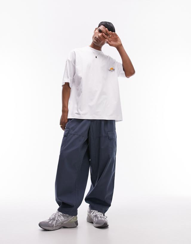 Topman - wide leg cargo trousers in mid blue