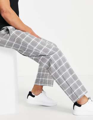 TOPMAN WIDE LEG CHECK PANTS IN GRAY AND WHITE-BLACK,DEC