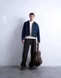 [Topman] Topman wide leg check smart pants in chocolate-Brown W30 BROWN