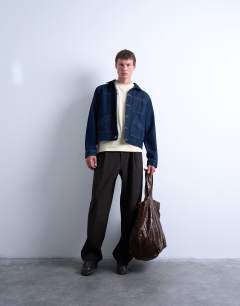 Wide leg check smart trousers in chocolate