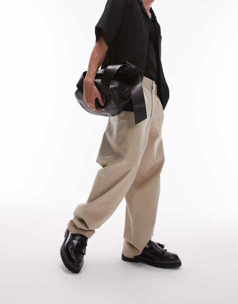Topman wide leg chino pants in stone - view 1