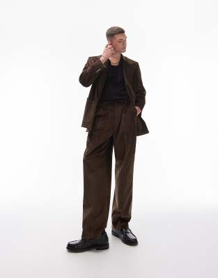 Topman Topman wide leg cord suit trouser in brown