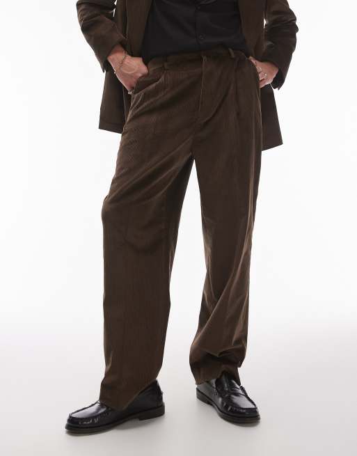 Topman wide leg cord suit trouser in brown ASOS
