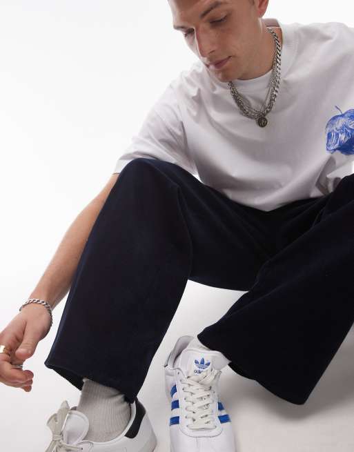 Topman wide leg cord trousers in navy