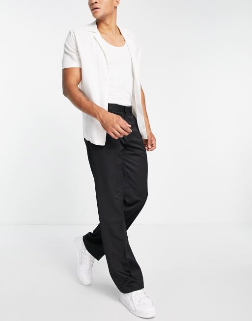 Topman wide leg cotton sateen pants in black