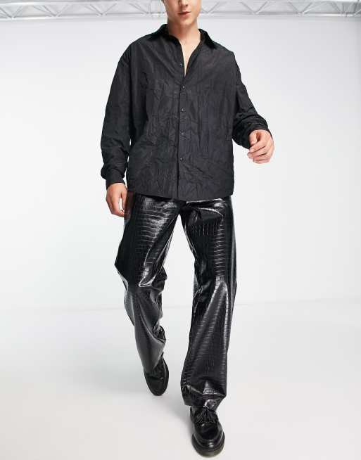 Topman wide leg faux leather pants in black