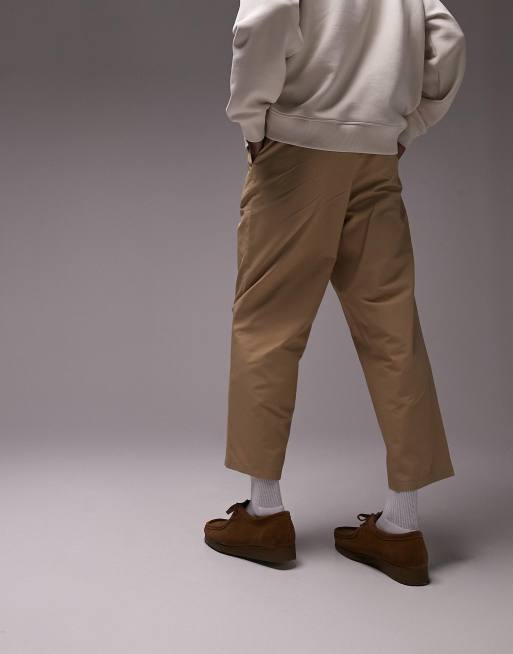 Topman wide leg crop pants in brown