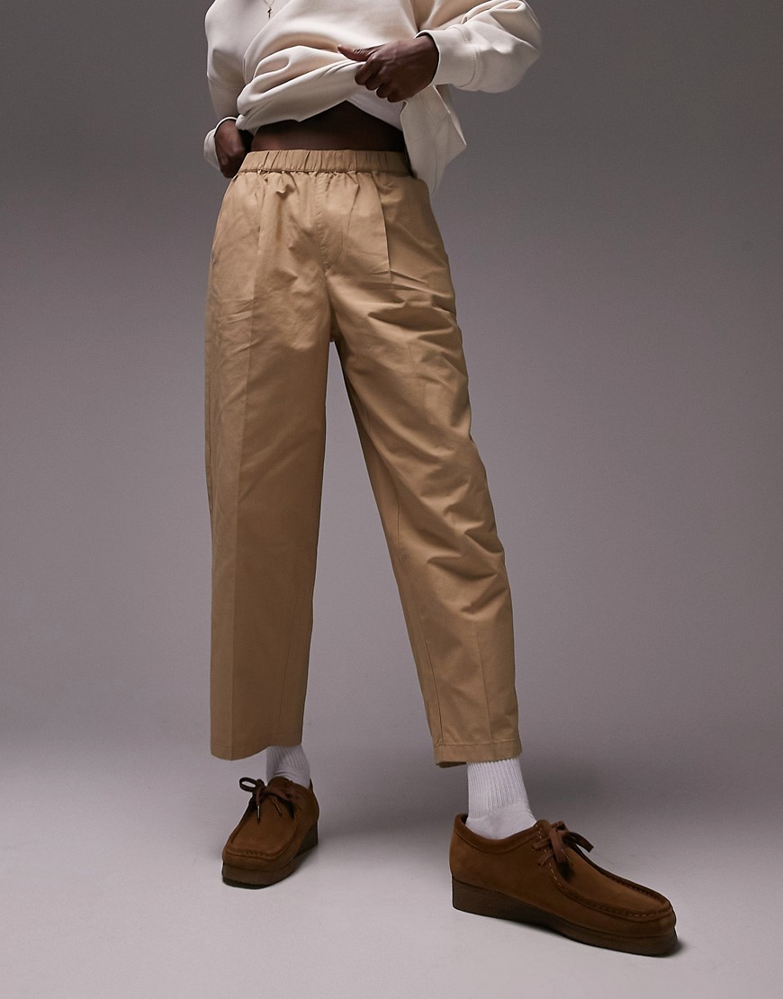 Topman wide leg crop trousers in brown