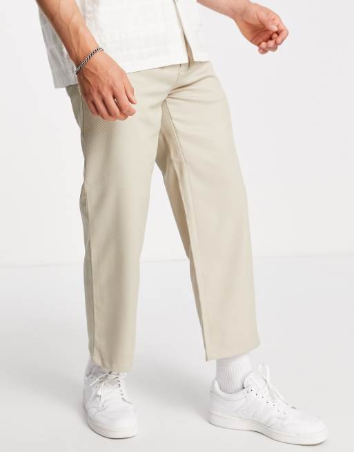 Topman wide leg crop twill pants in ecru