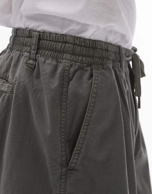 Topman wide leg cropped trousers in khaki ASOS