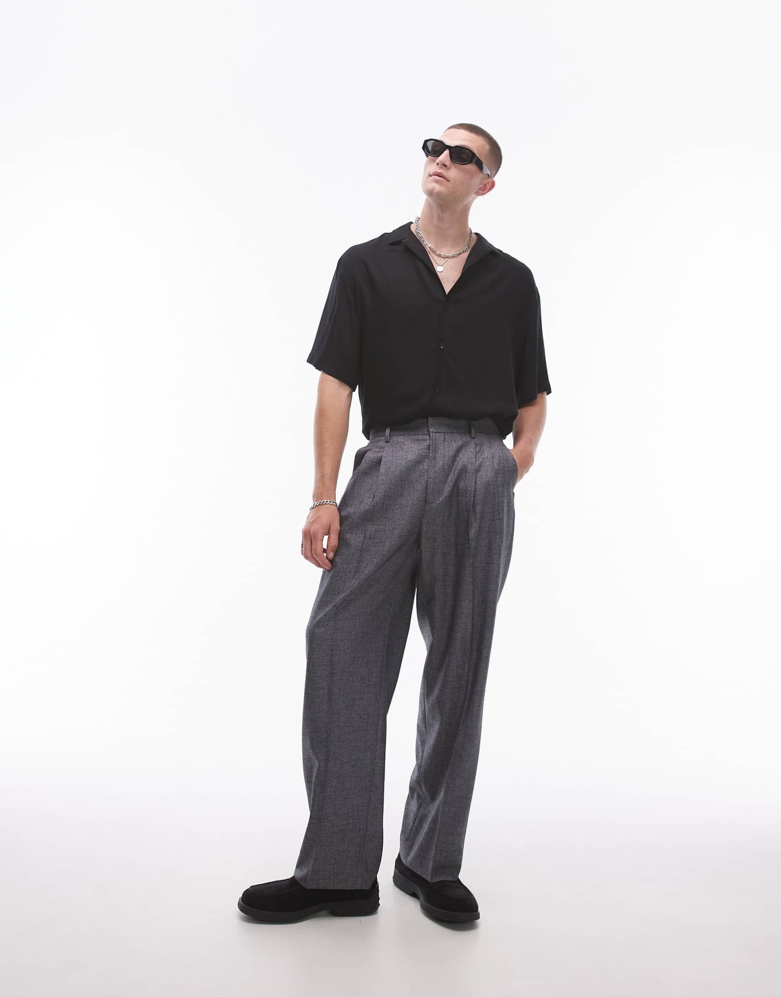 Широкие брюки классические Topman серого цвета