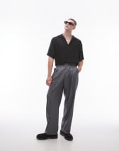 ASOS DESIGN flannel barrel leg pants in gray