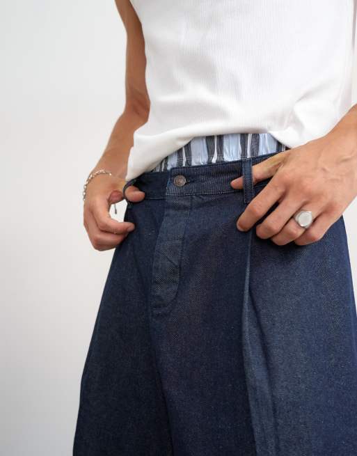 Topman wide leg denim bermuda short with pronounced pleat in raw, 2 of 5