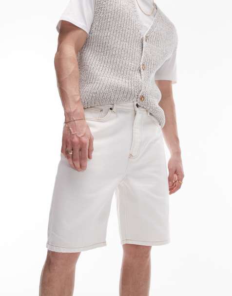 Topman wide leg denim short in ecru - view 1