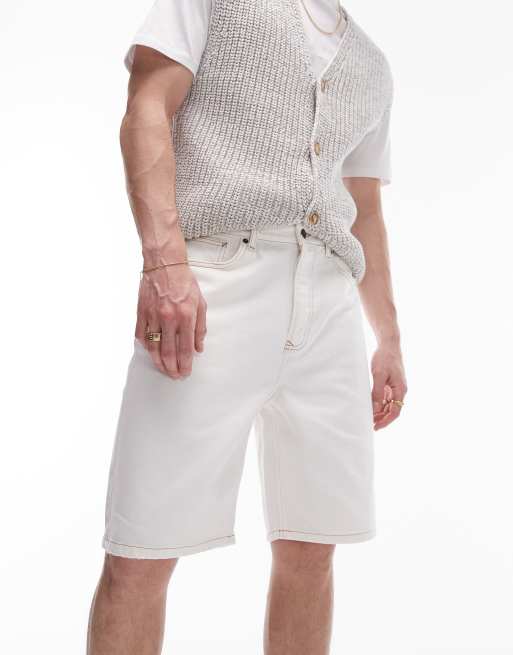 Topman wide leg denim shorts in ecru