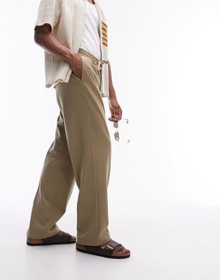 Topman wide leg elasticated jogger in khaki