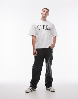 Topman Wide Leg Faux Leather Pants In Black