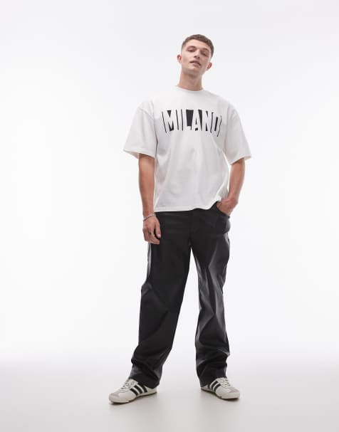 Topman wide leg faux leather pants in black - view 1