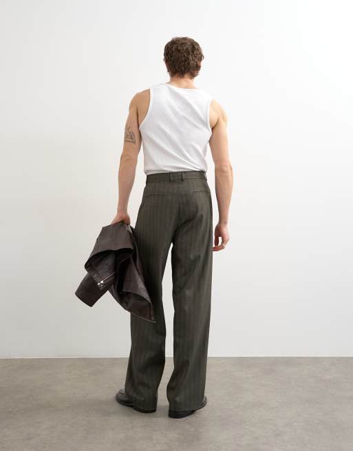 Topman wide leg herringbone stripe pants in charcoal, 5 of 5