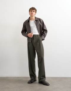 Wide leg  herringbone stripe trouser in charcoal