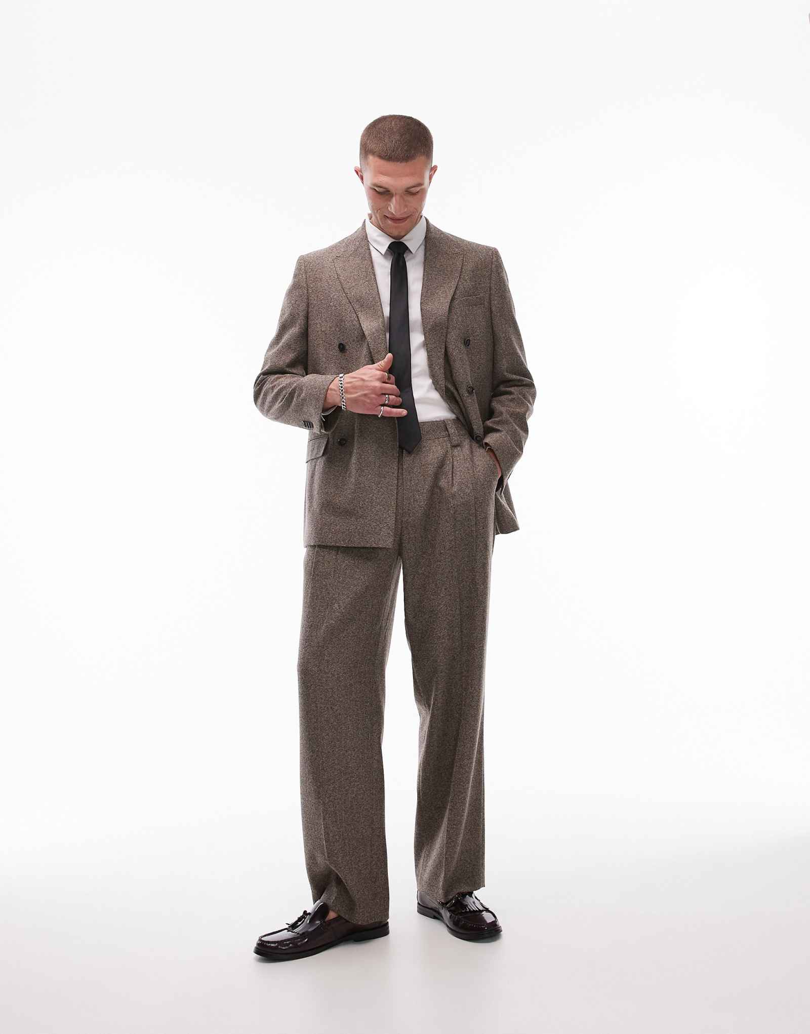 Широкие брюки классические Topman в елочку коричневого цвета
