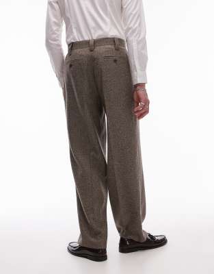 Topman Wide Leg Herringbone Suit Pants In Gray