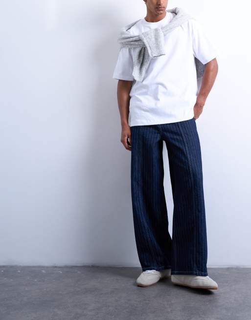Topman wide leg jeans in rinse stripes