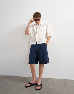 Topman Wide Leg Jersey Shorts With Pleats In Blue
