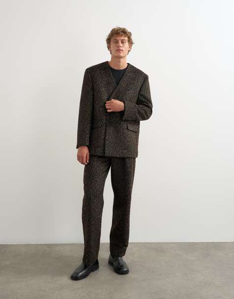 Topman wide leg leopard print pant in brown - view 1
