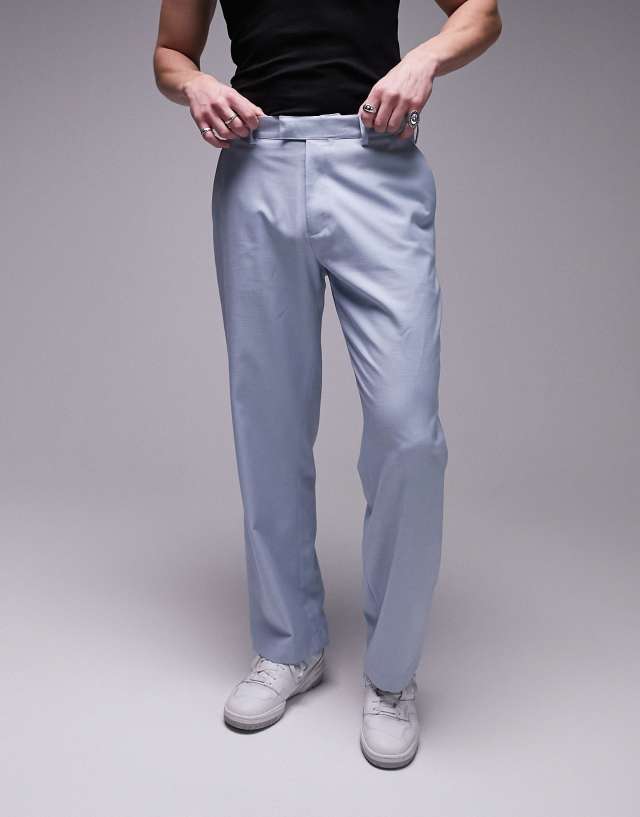 Topman - wide leg linen blend mix trousers in light blue