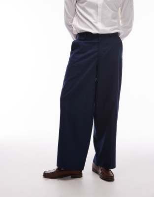 Topman Wide Leg Linen Blend Pants In Blue