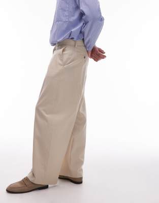Topman Wide Leg Linen Blend Pants In Neutral