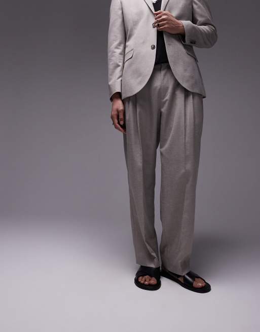 ボトムスその他   Ash grey trousers in linen blend Buy Light Grey Elasticated Waist Textured Linen Blend