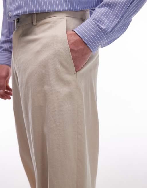 Topman wide leg linen blend trousers in stone