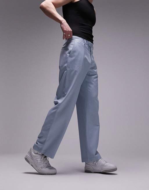 Topman wide leg linen mix pants in light blue