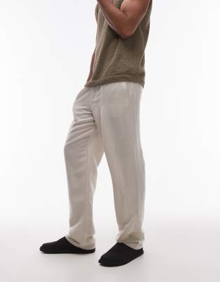 Shop Topman Wide Leg Linen Mix Pants In Neutral