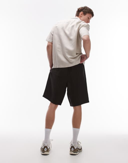 Topman wide leg linen mix shorts in black, 3 of 5