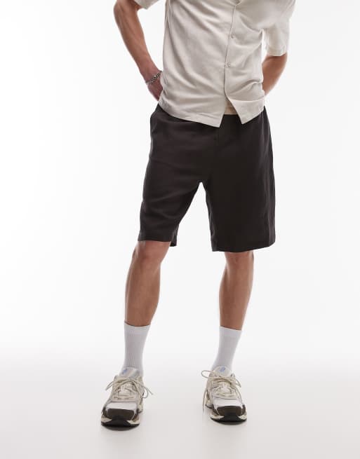 Topman wide leg linen mix shorts in black, 5 of 5