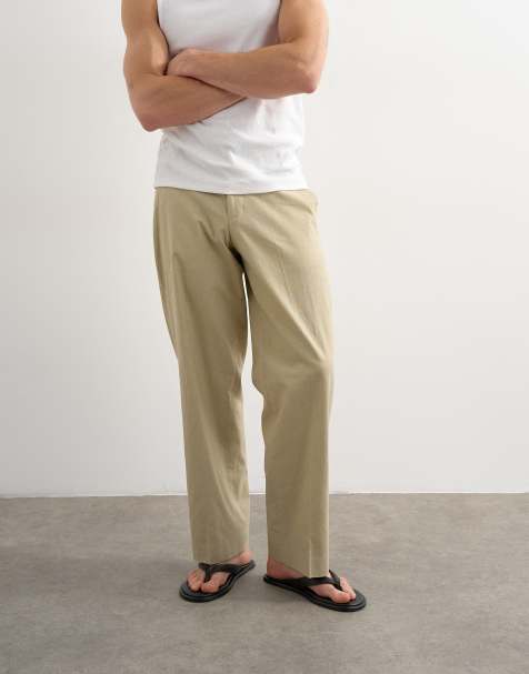 Topman wide leg linen-rich pants in beige - view 1