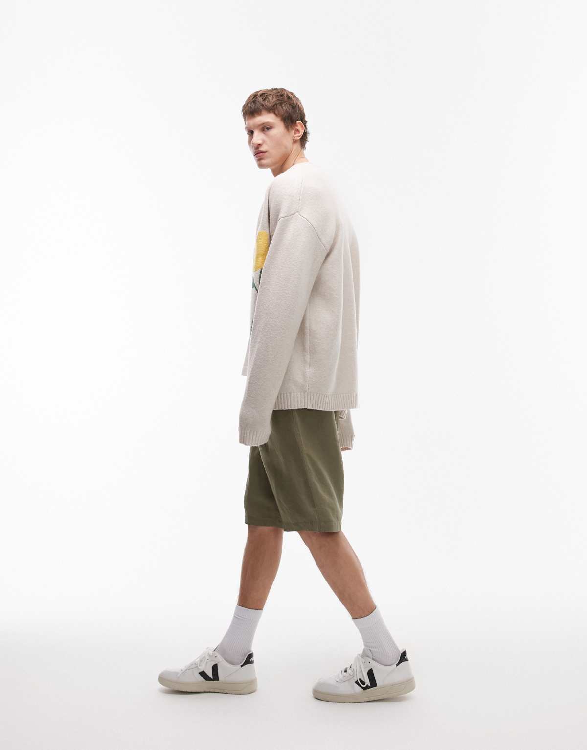 Topman wide leg linen short in khaki