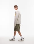 [Topman] Topman wide leg linen shorts in khaki-Green XL KHAKI
