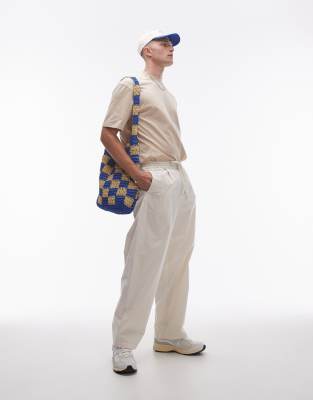 Topman Wide Leg Pants In Ecru-white