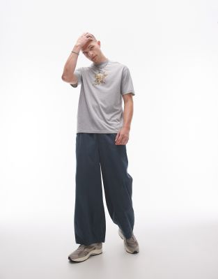 Topman Wide Leg Pants In Mid Blue