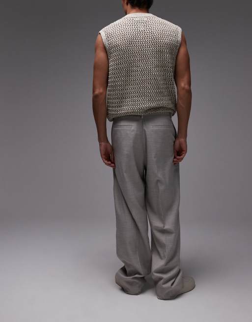 Topman wide leg pants in stone, 5 of 5